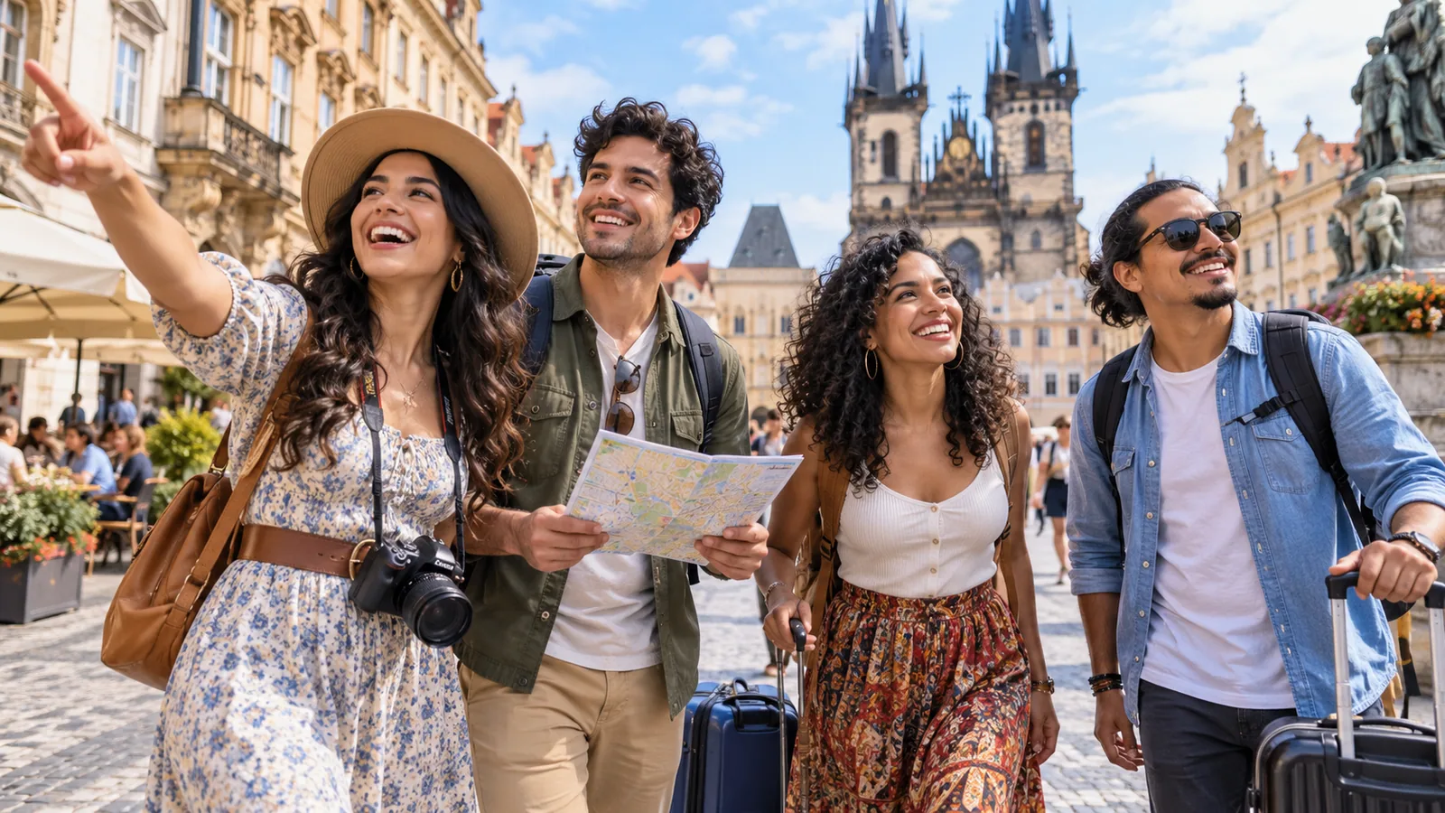 Grupo de viajeros en Europa